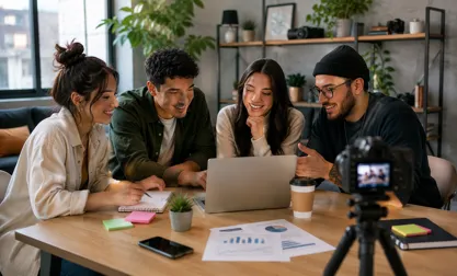 Grupo de creadores colaborando en una estrategia de creator economy en Latinoamérica