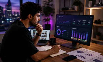 Especialista analizando dashboard de ROI de influencer marketing
